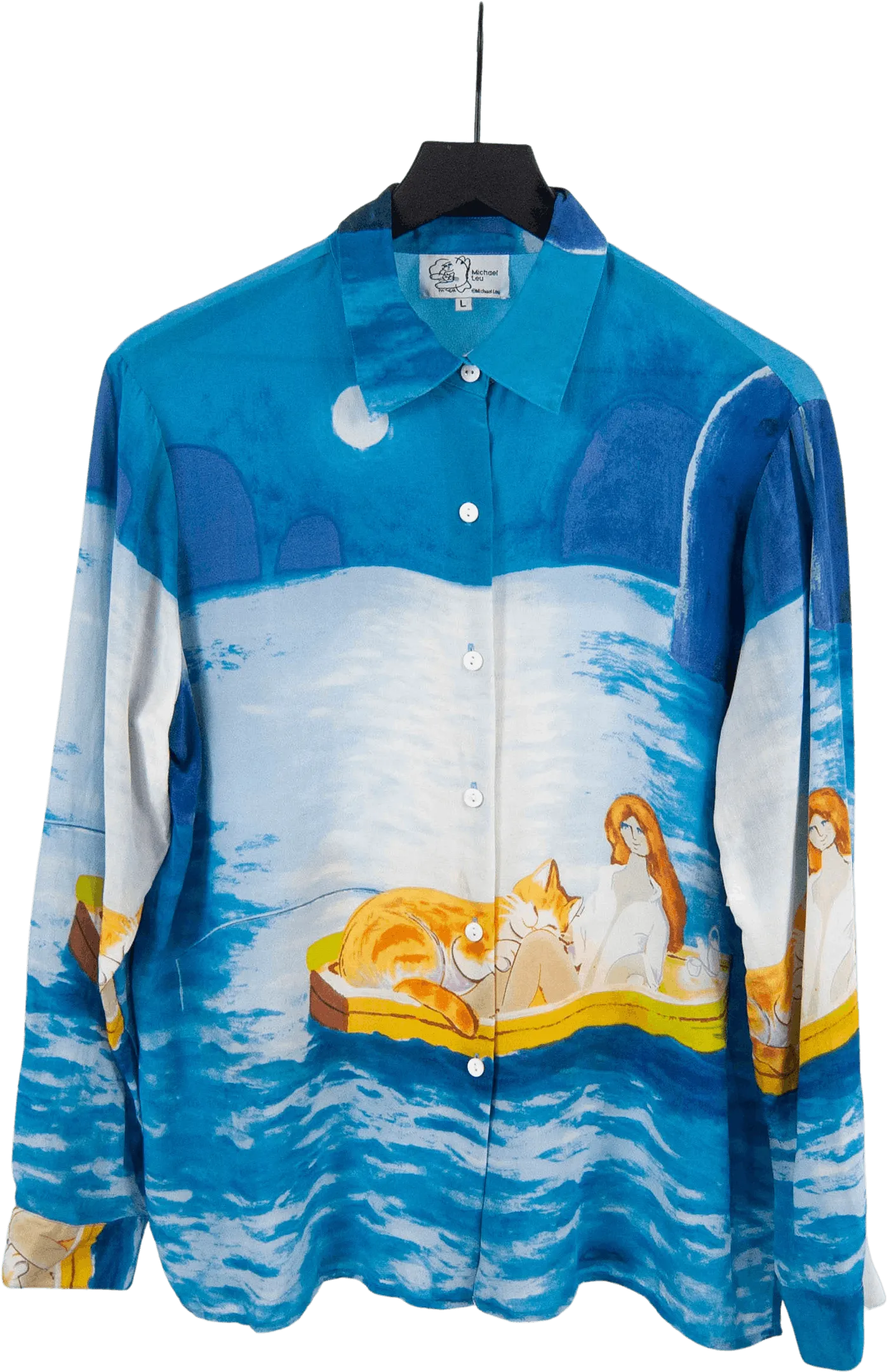 00's Silk Watercolor Long Sleeve Blouse by Michael Leu