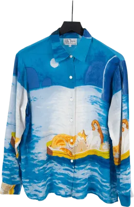 00's Silk Watercolor Long Sleeve Blouse by Michael Leu