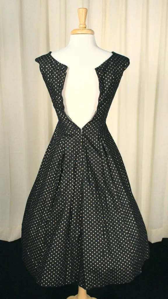 1950s Gold & Black Dot Dress