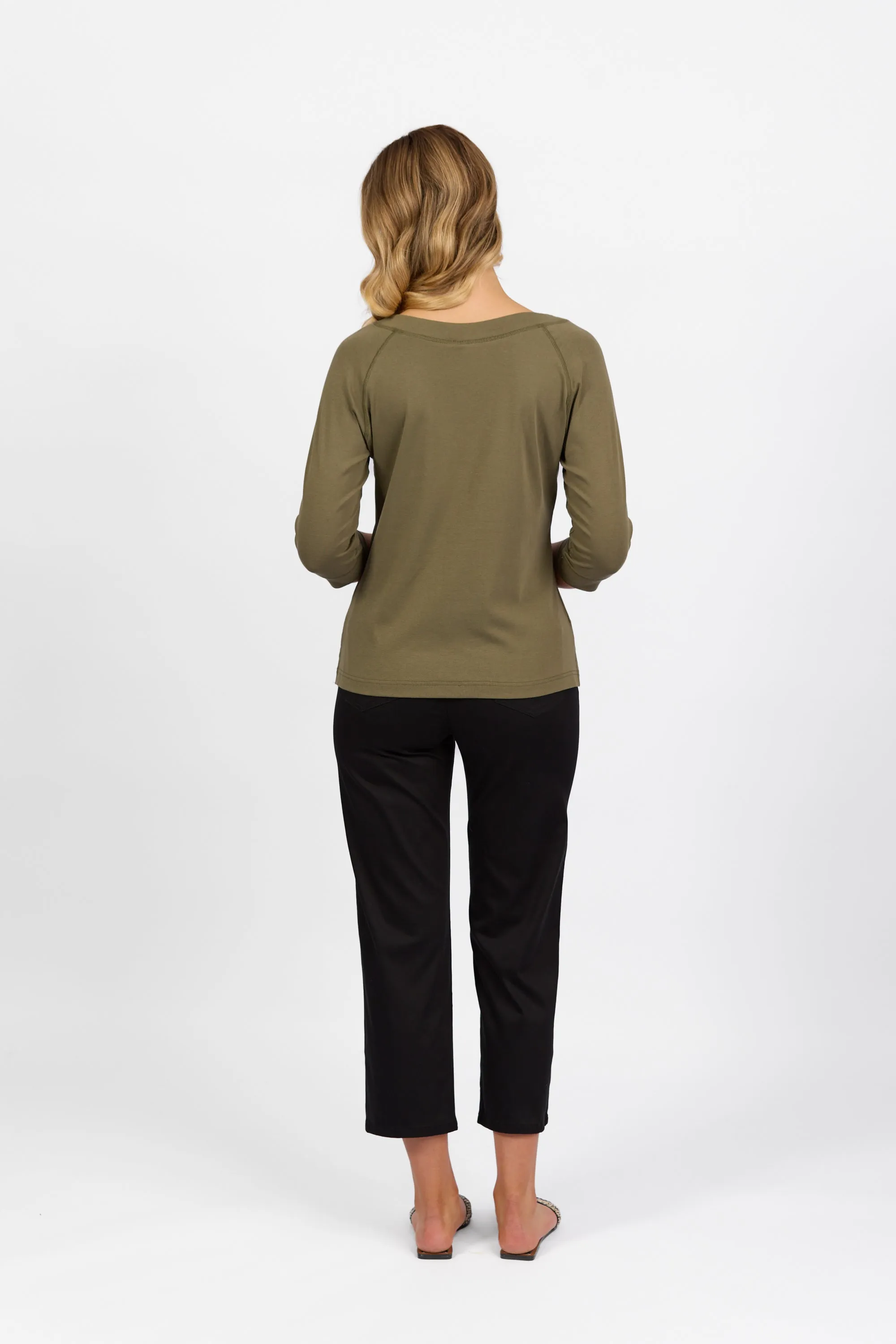 4381 Boat Neck 3/4 Sleeve Top -Olive