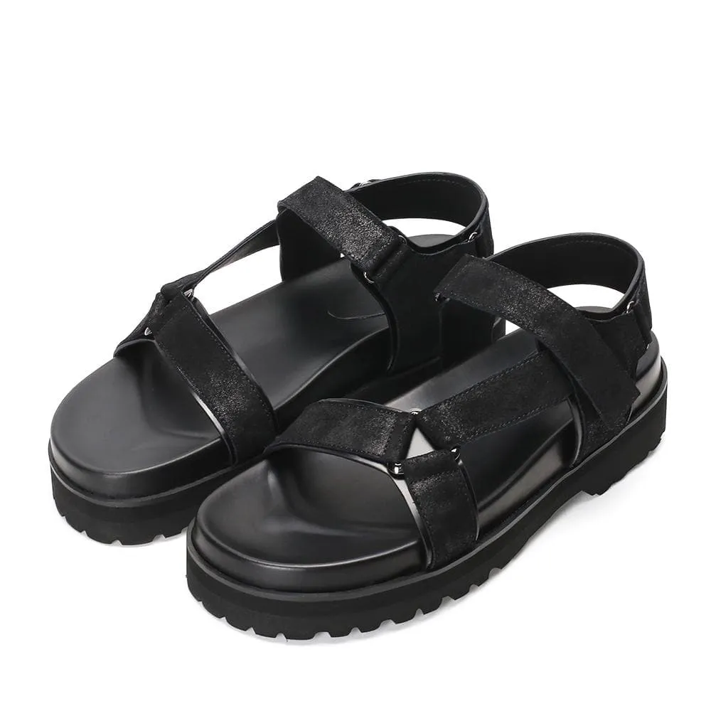 6 CM / 2.36 Inches Taller - CMR CHAMARIPA Elevator Sandals Black Leather Height Increasing Slipper Fashion Casual Slip On Elevator Shoes