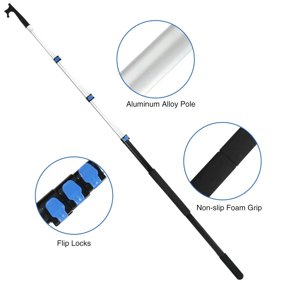 8ft/12ft Aluminum Extendable Telescopic Boat Hook For Docking, Black/Silver