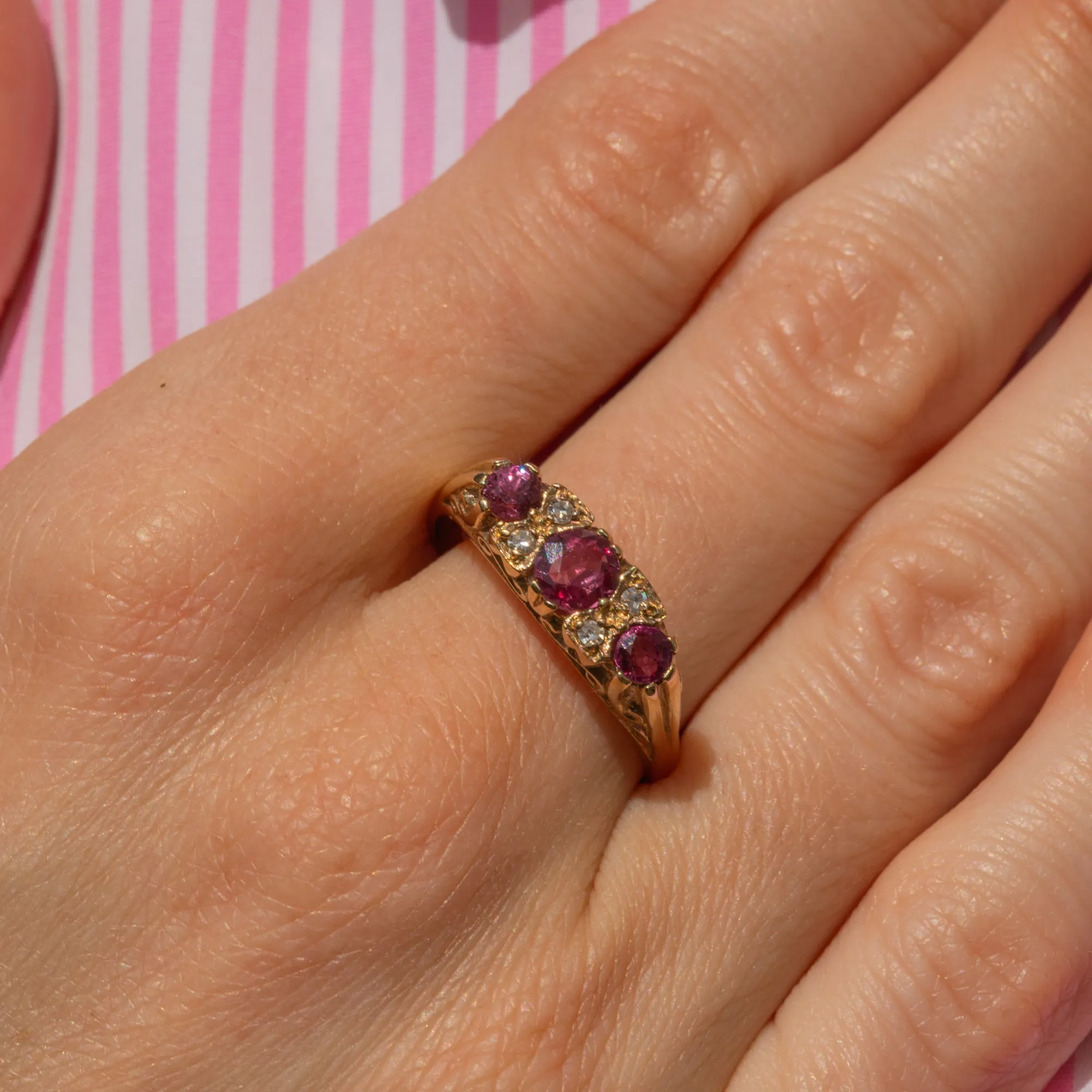 9ct Gold Pink Sapphire Diamond Boat Ring, 0.65ct Pink Sapphire