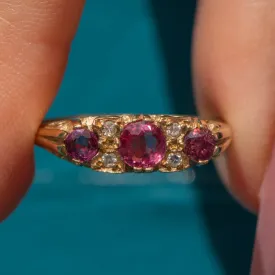 9ct Gold Pink Sapphire Diamond Boat Ring, 0.65ct Pink Sapphire