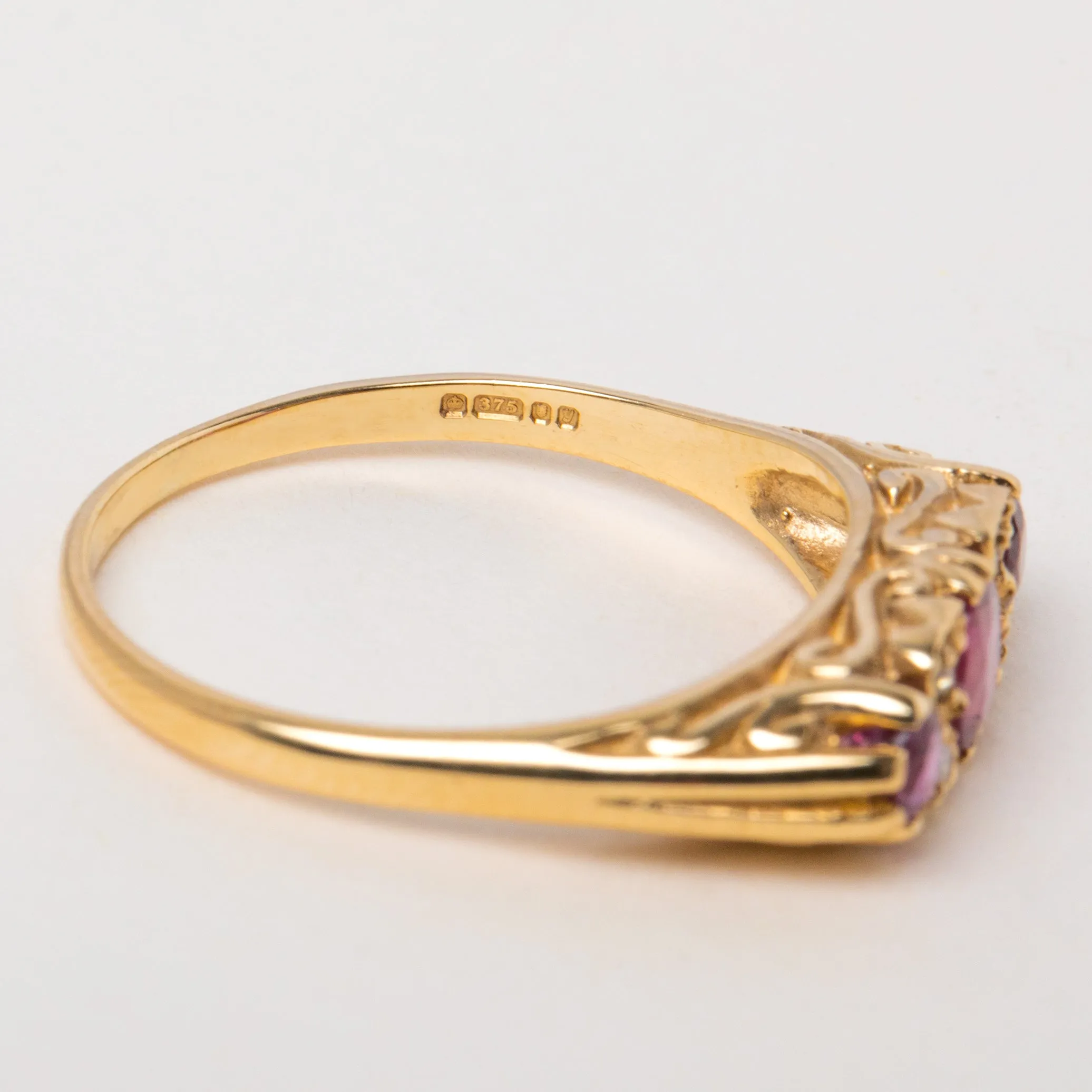 9ct Gold Pink Sapphire Diamond Boat Ring, 0.65ct Pink Sapphire