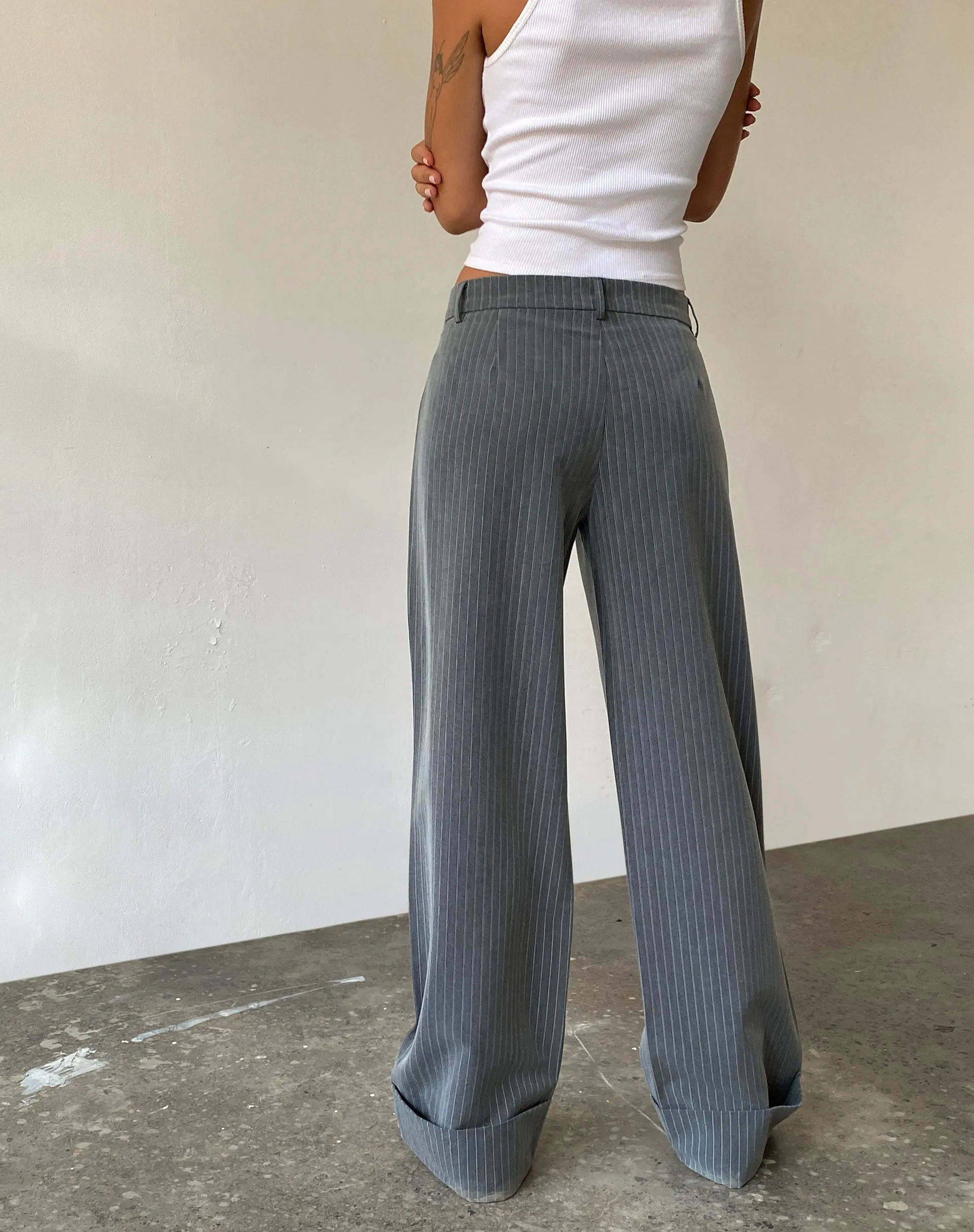 Abba Low Rise Trouser in Pinstripe Grey