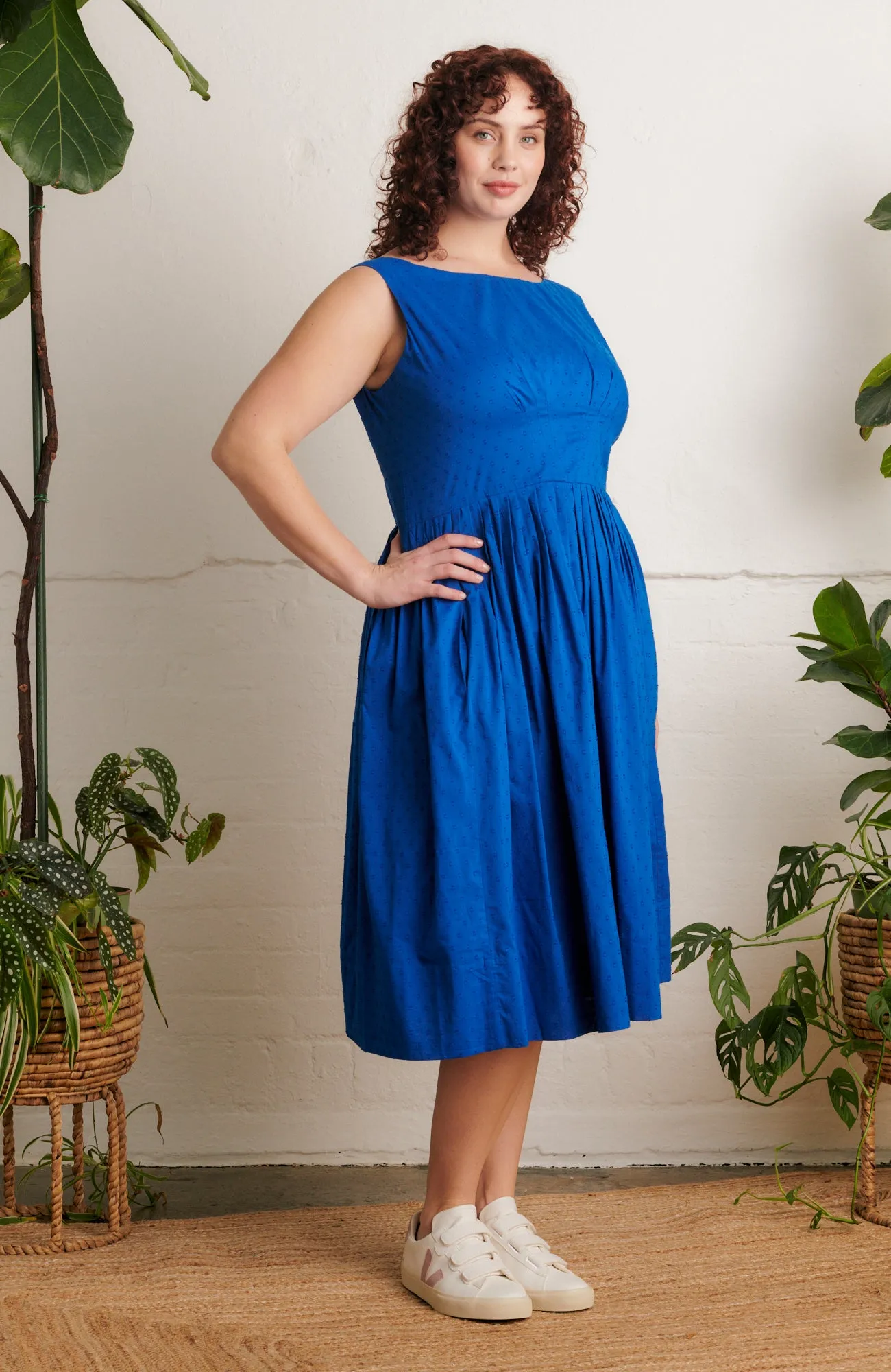 Abigail Cobalt Cotton Dobby Dress Long