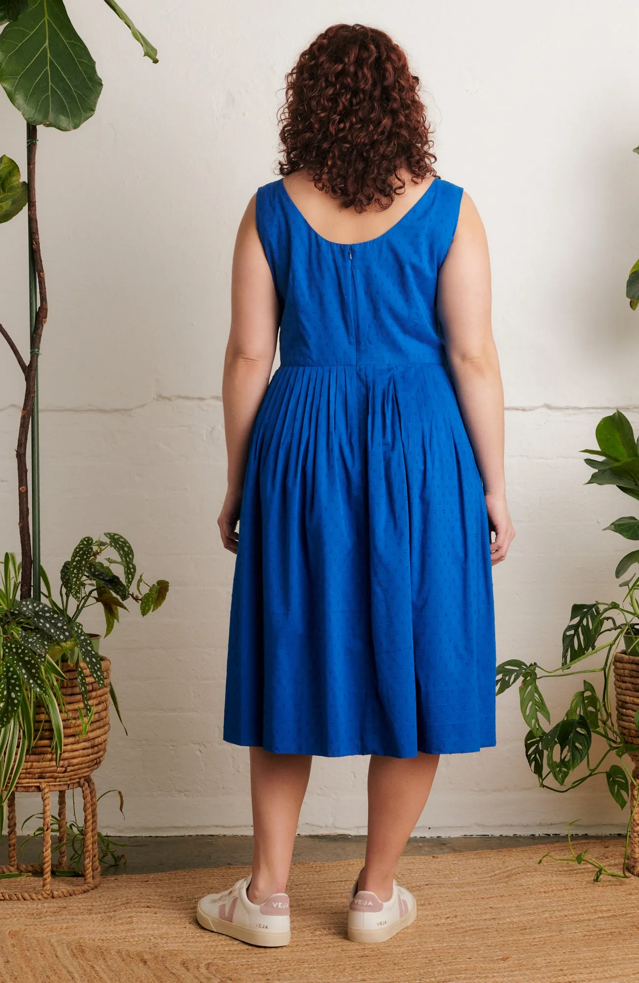 Abigail Cobalt Cotton Dobby Dress Long