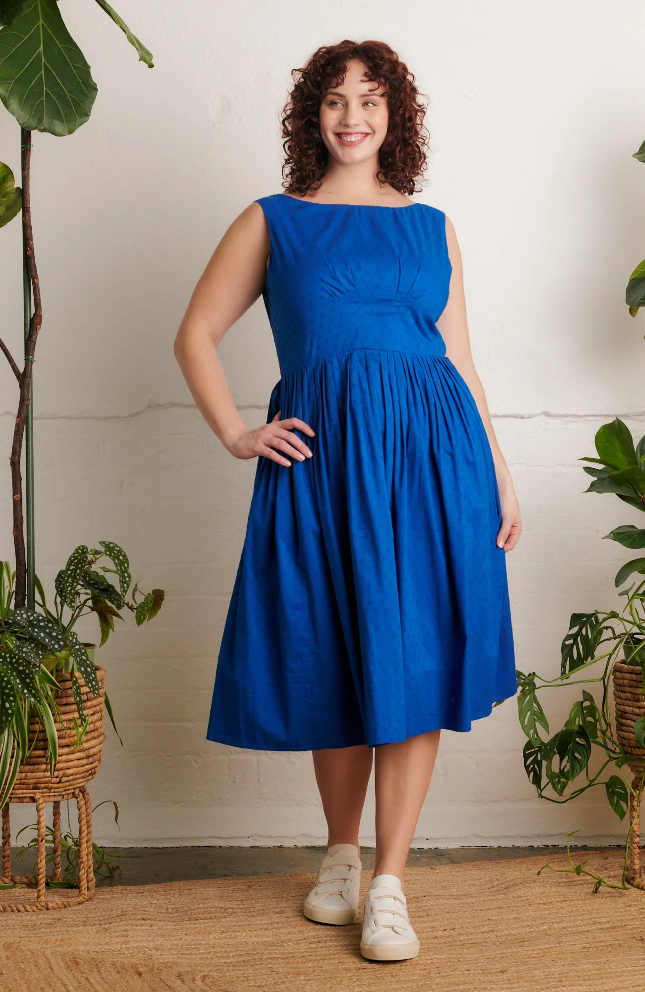 Abigail Cobalt Cotton Dobby Dress Long