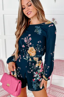 Always A Lady Floral Open Back Romper (Navy Multi)