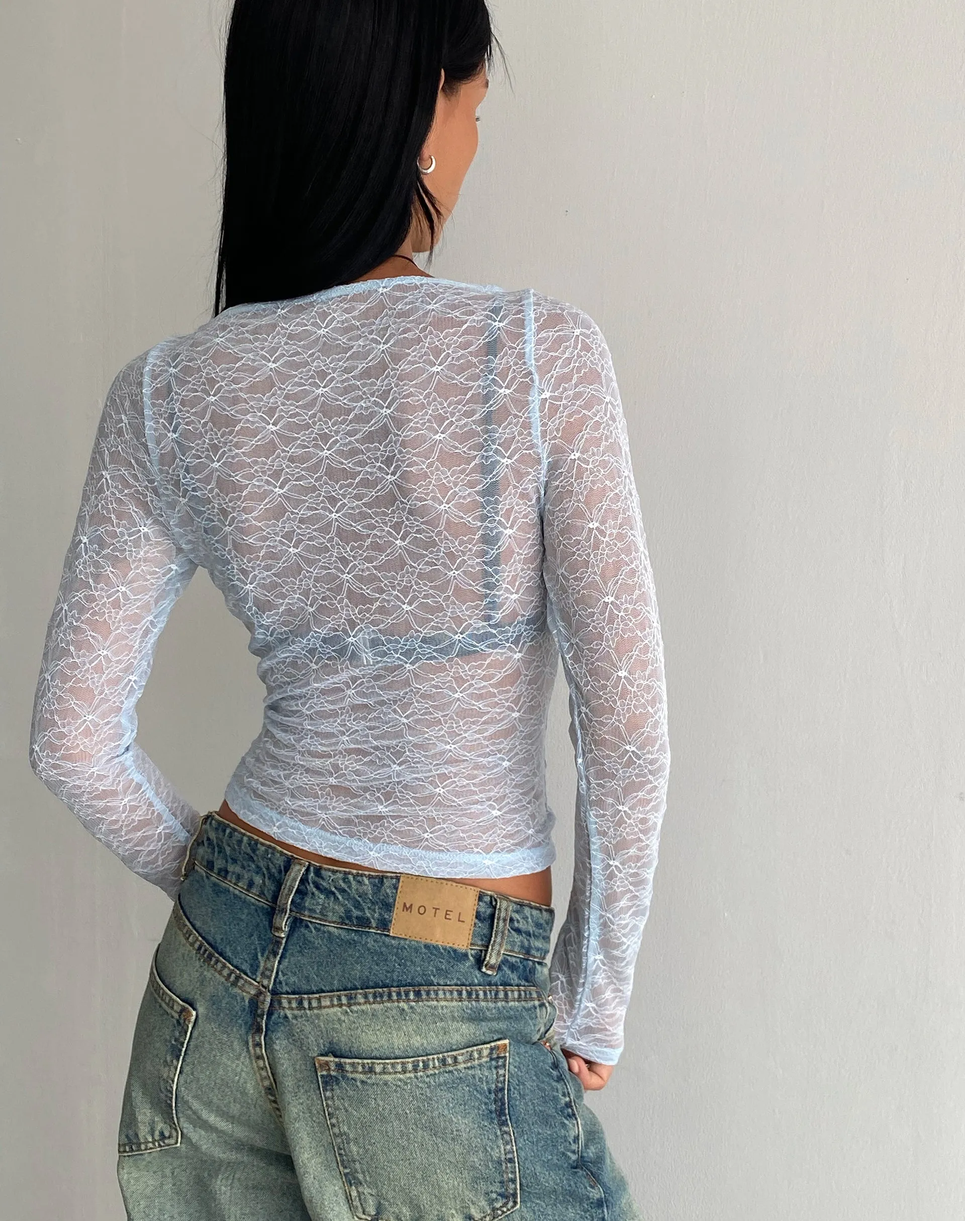 Amabon Long Sleeve Top in Lace Baby Blue