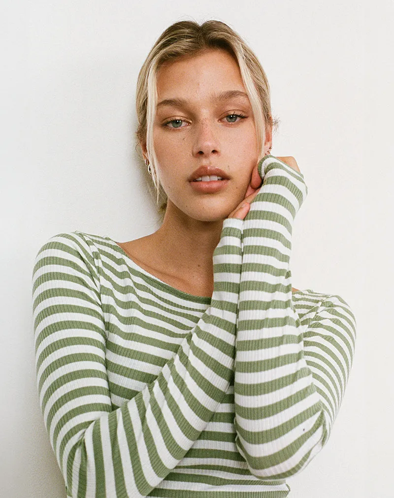 Amabon Top in Sage Green Stripe