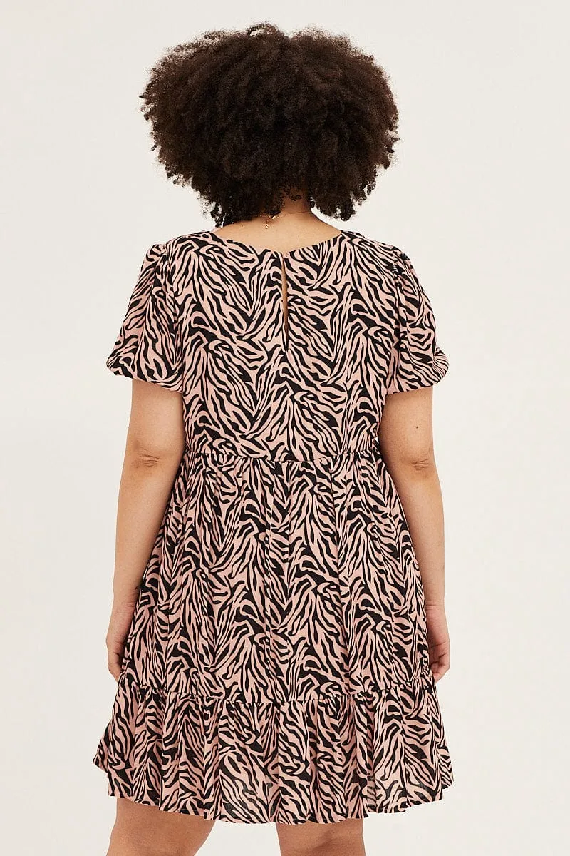 Animal Print Short Sleeve Layer Dress