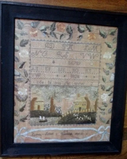 Antique 1826 Primitive ALPHABET NEEDLEPOINT SAMPLER ART PRINT EARLY FOLK