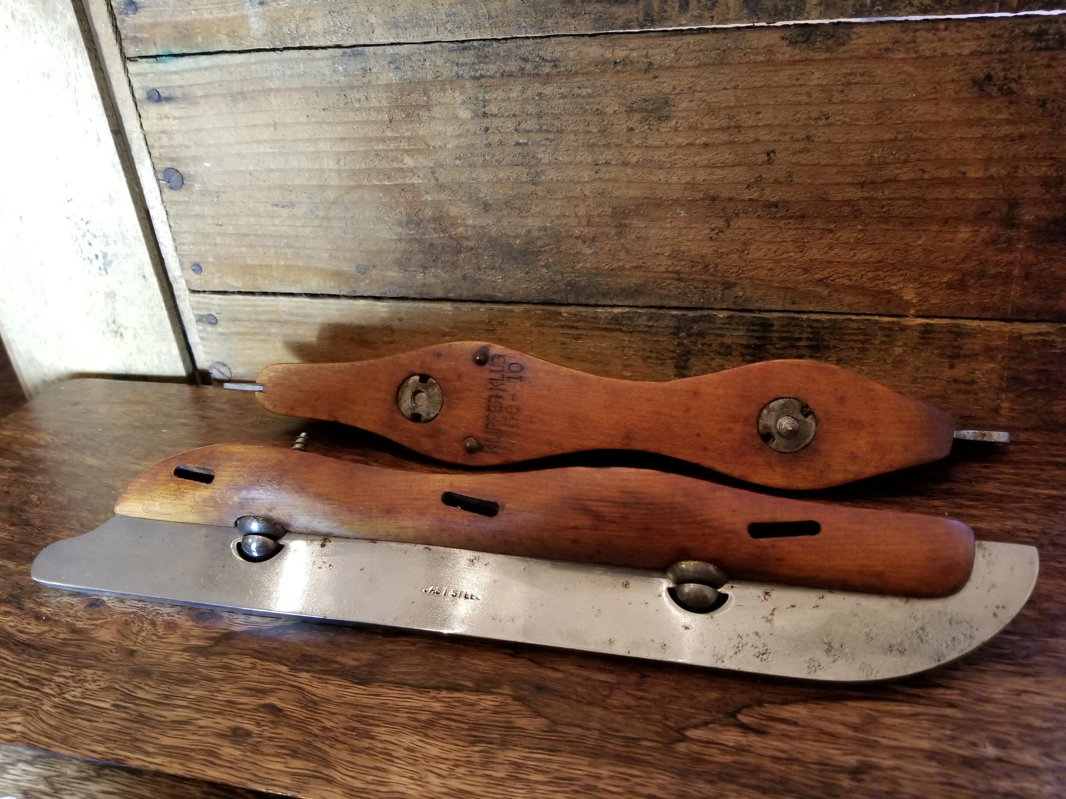 Antique  Klipper Klub Ice Skates - Wood with Cast Steel Blades