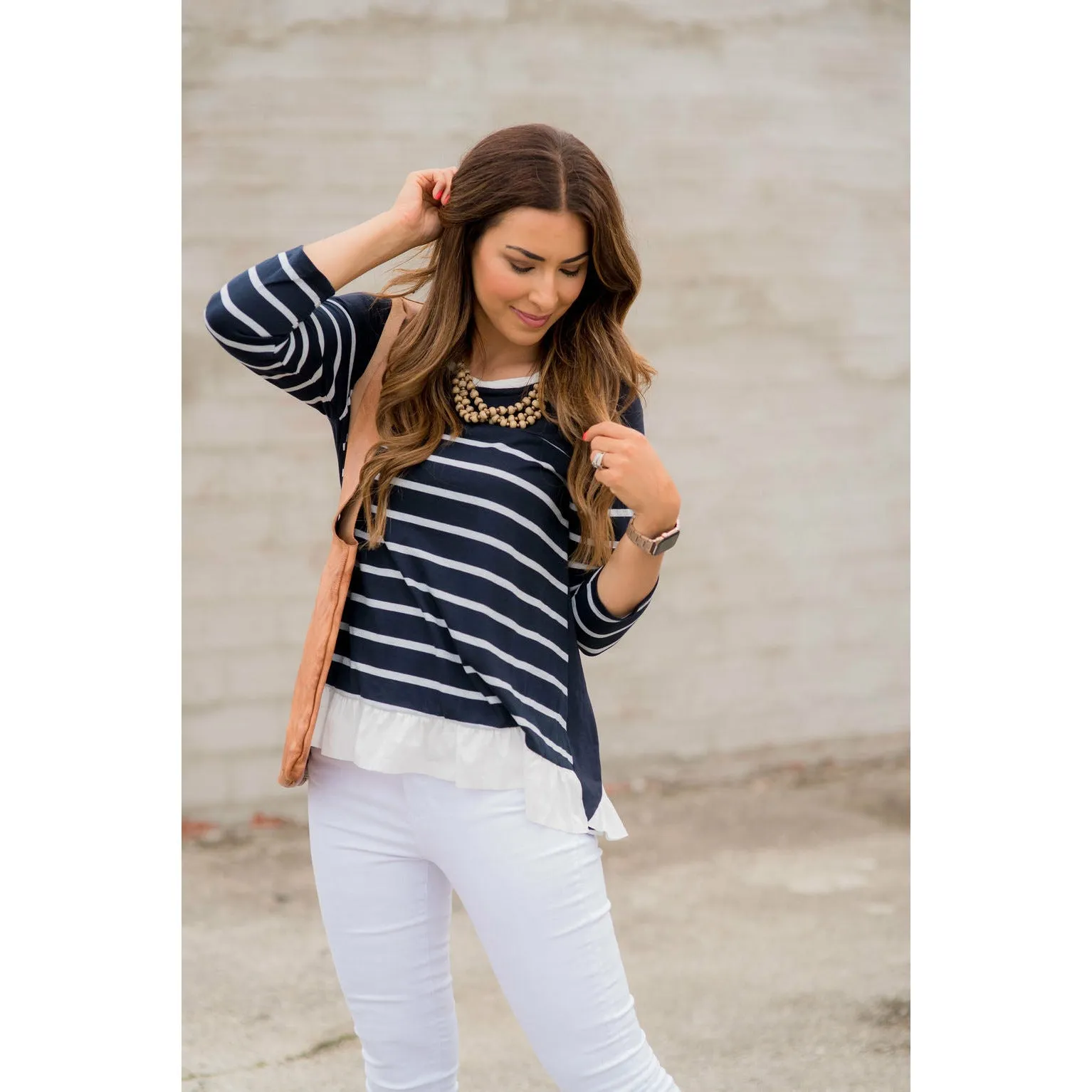 Back Ruffle Tie Striped Tee