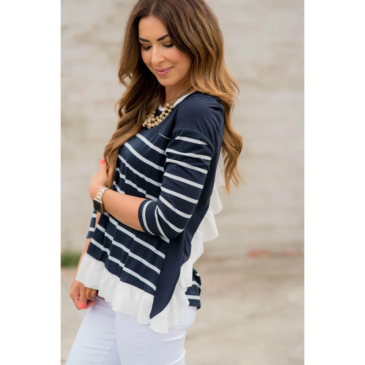 Back Ruffle Tie Striped Tee