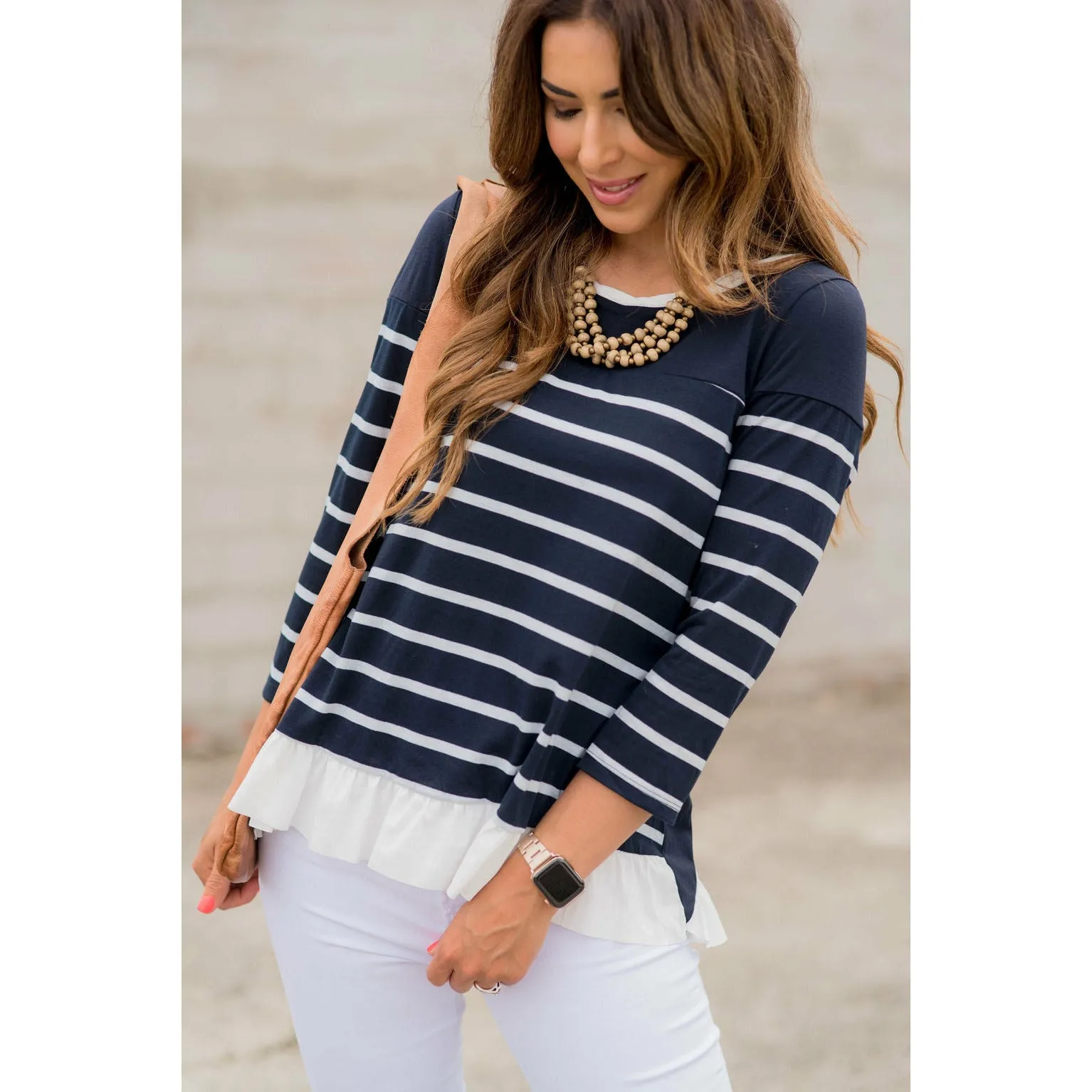 Back Ruffle Tie Striped Tee