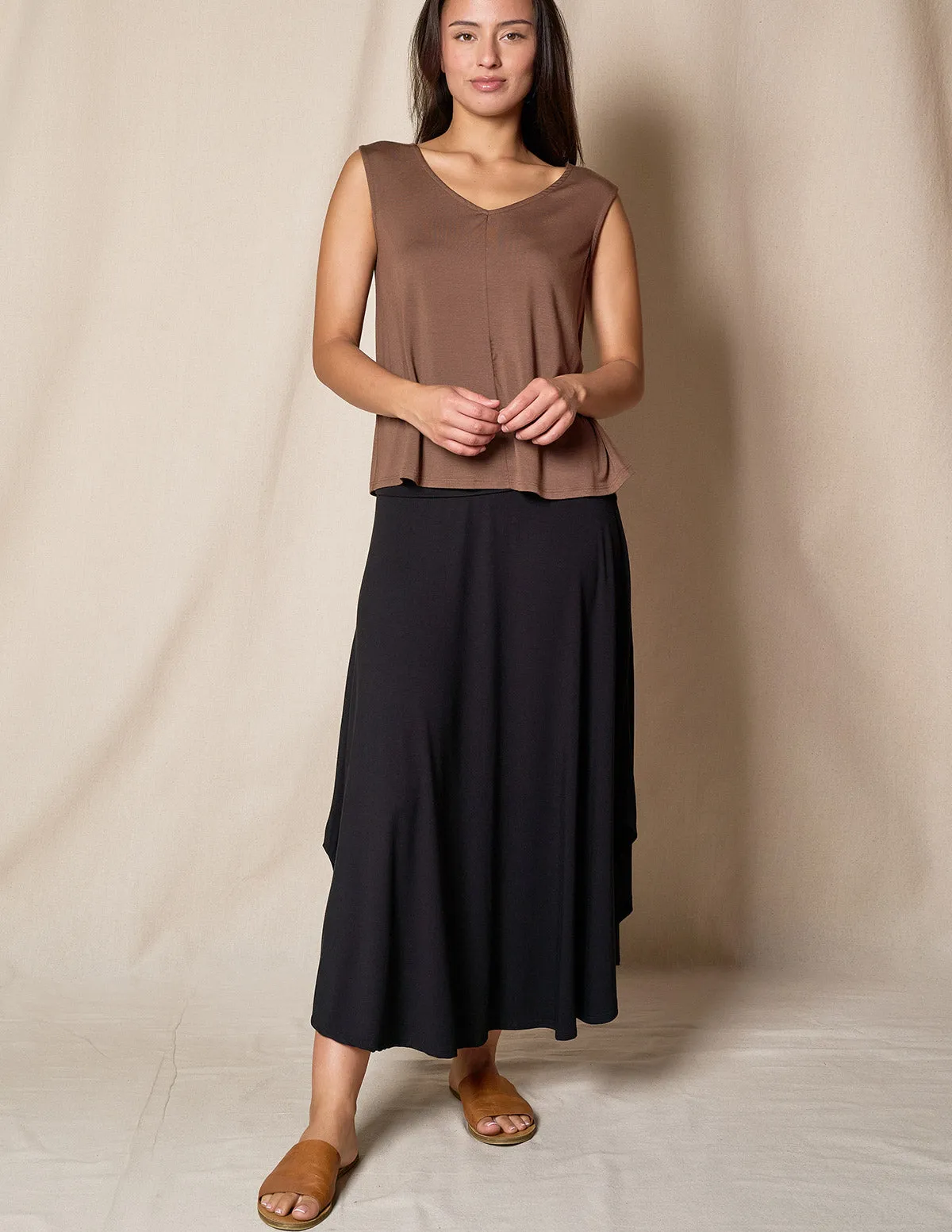 Bamboo Flat Waist Skirt - Black