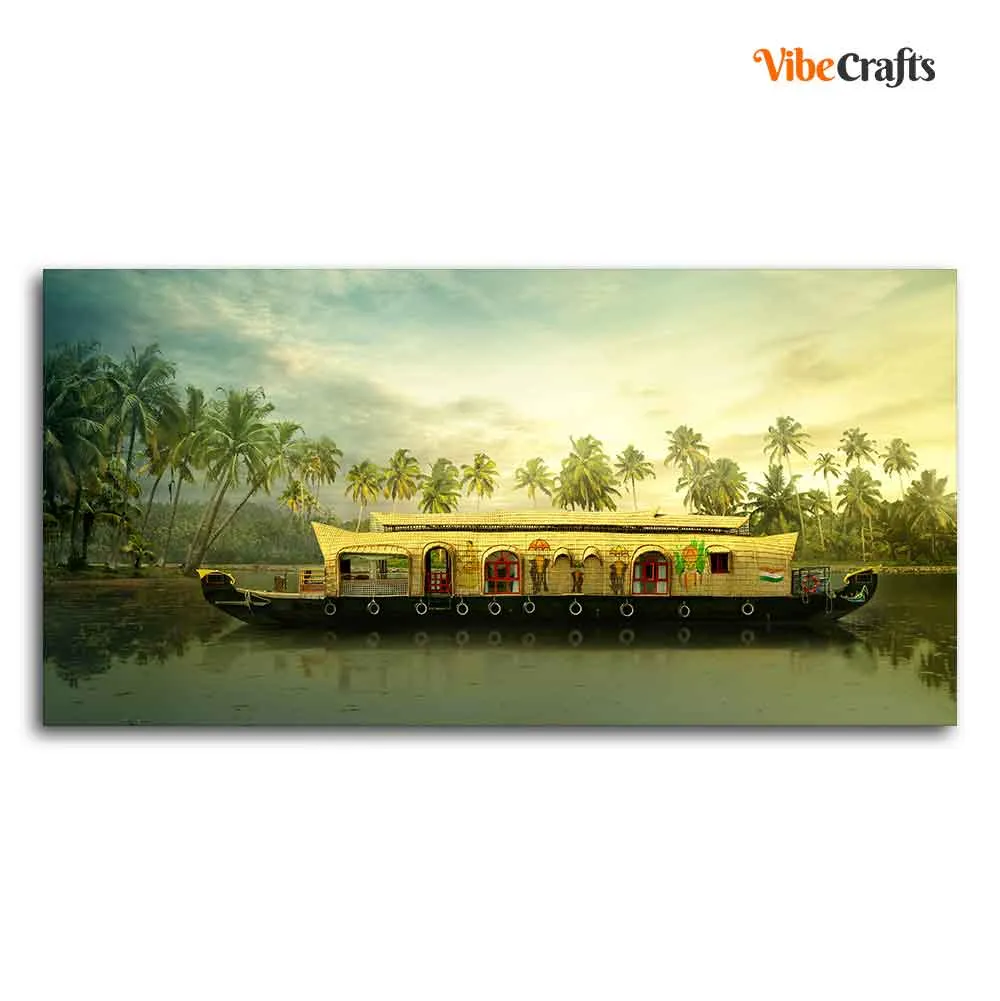 Beautiful House Boat in Kerala Premium Wall Painting