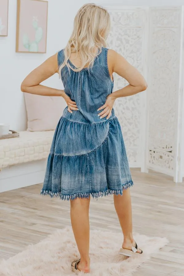 Believe In Yourself Sleeveless Dress in Denim