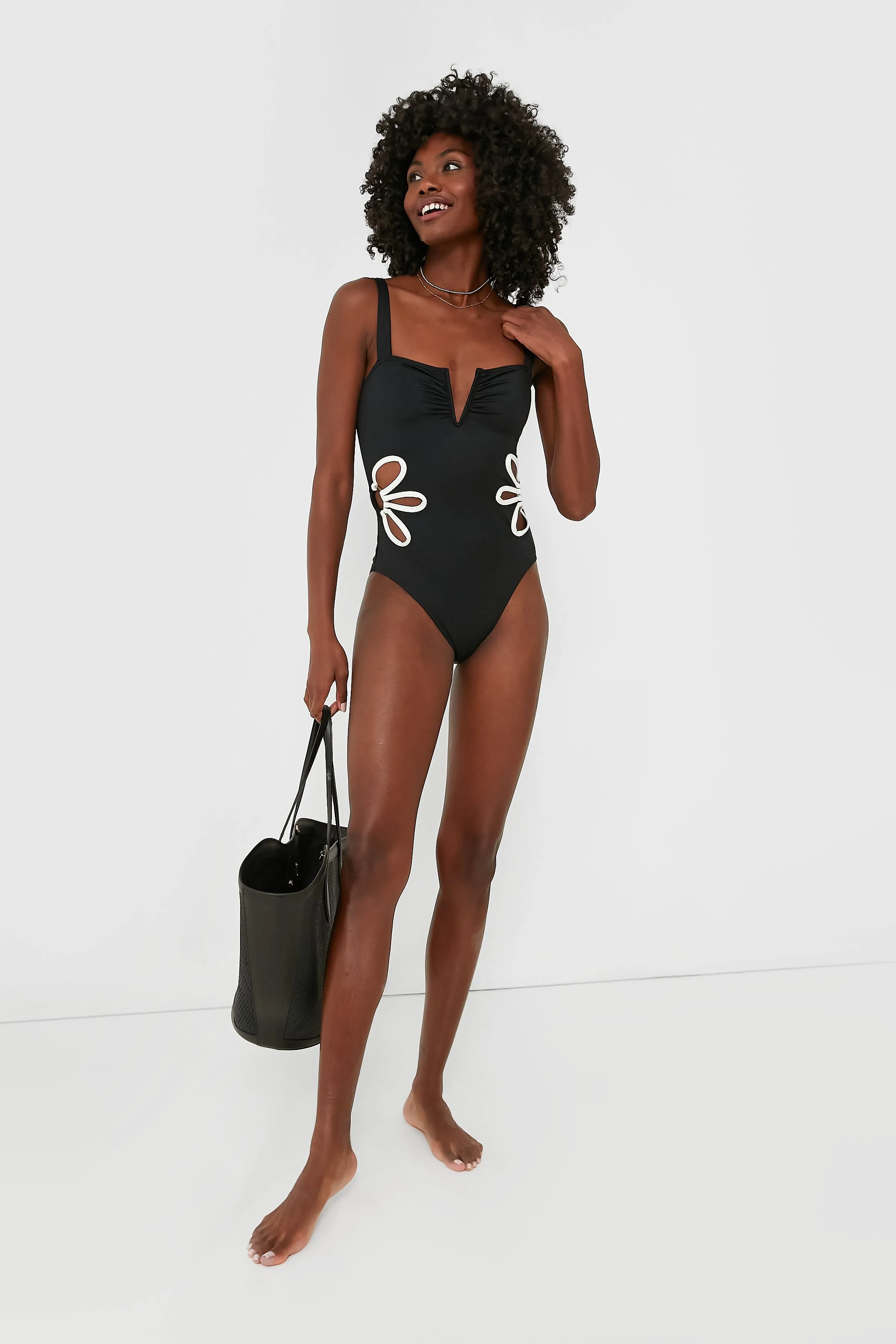 Black and Ivory Flora One Piece