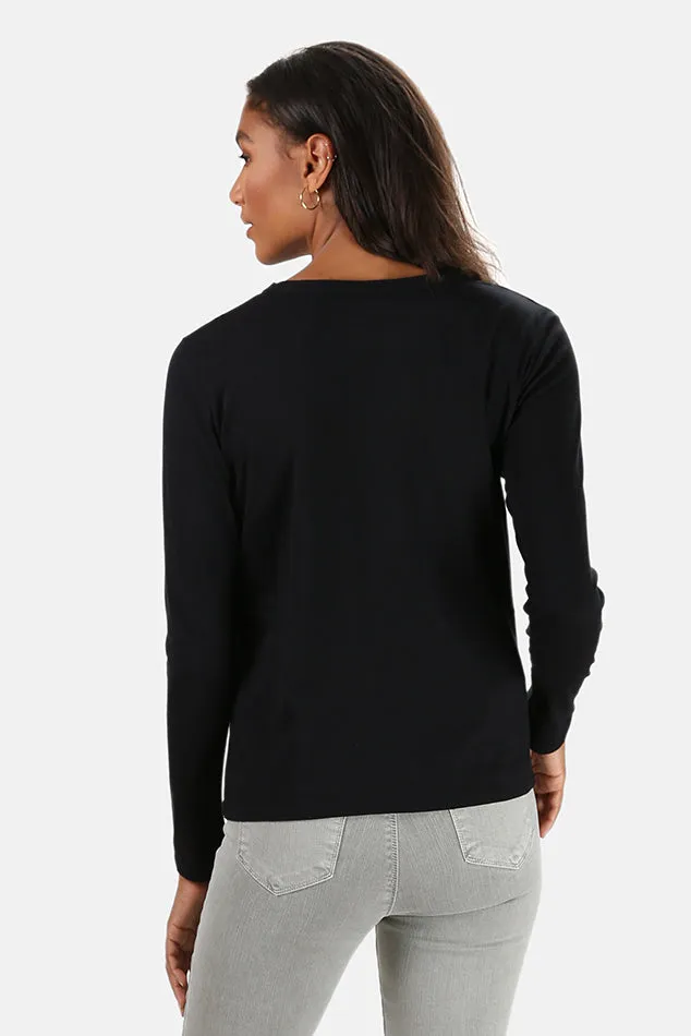 Black Majestic Filatures Cotton Silk Touch Long Sleeve Tee