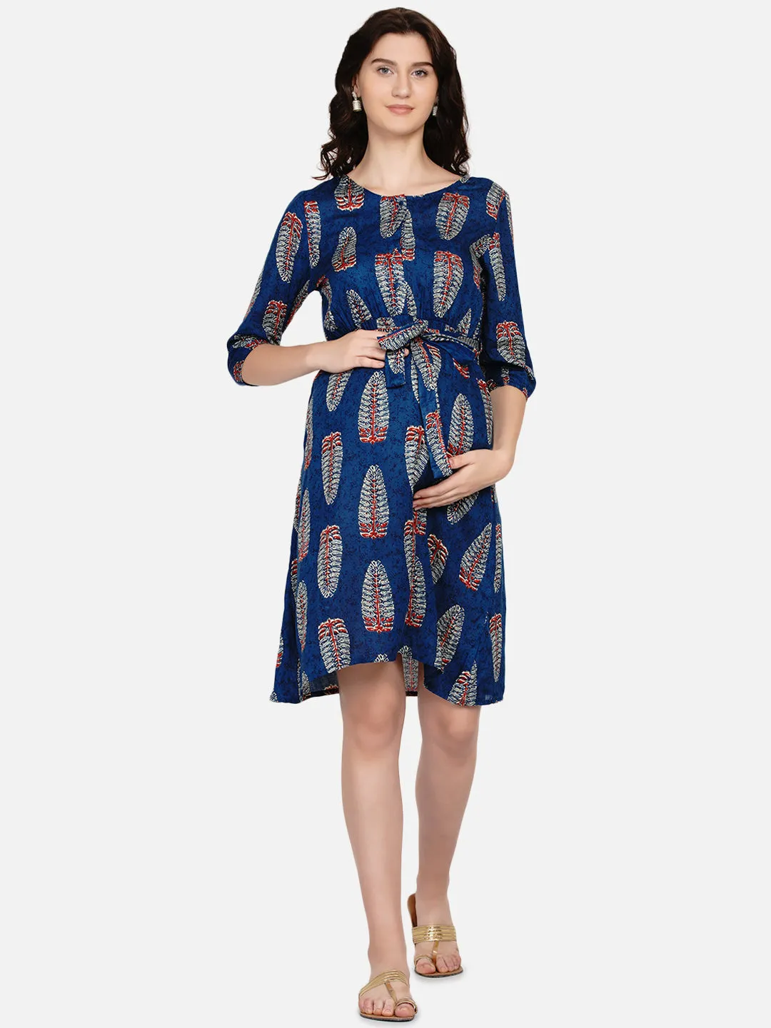 Blue Floral Maternity and Nursing Dress