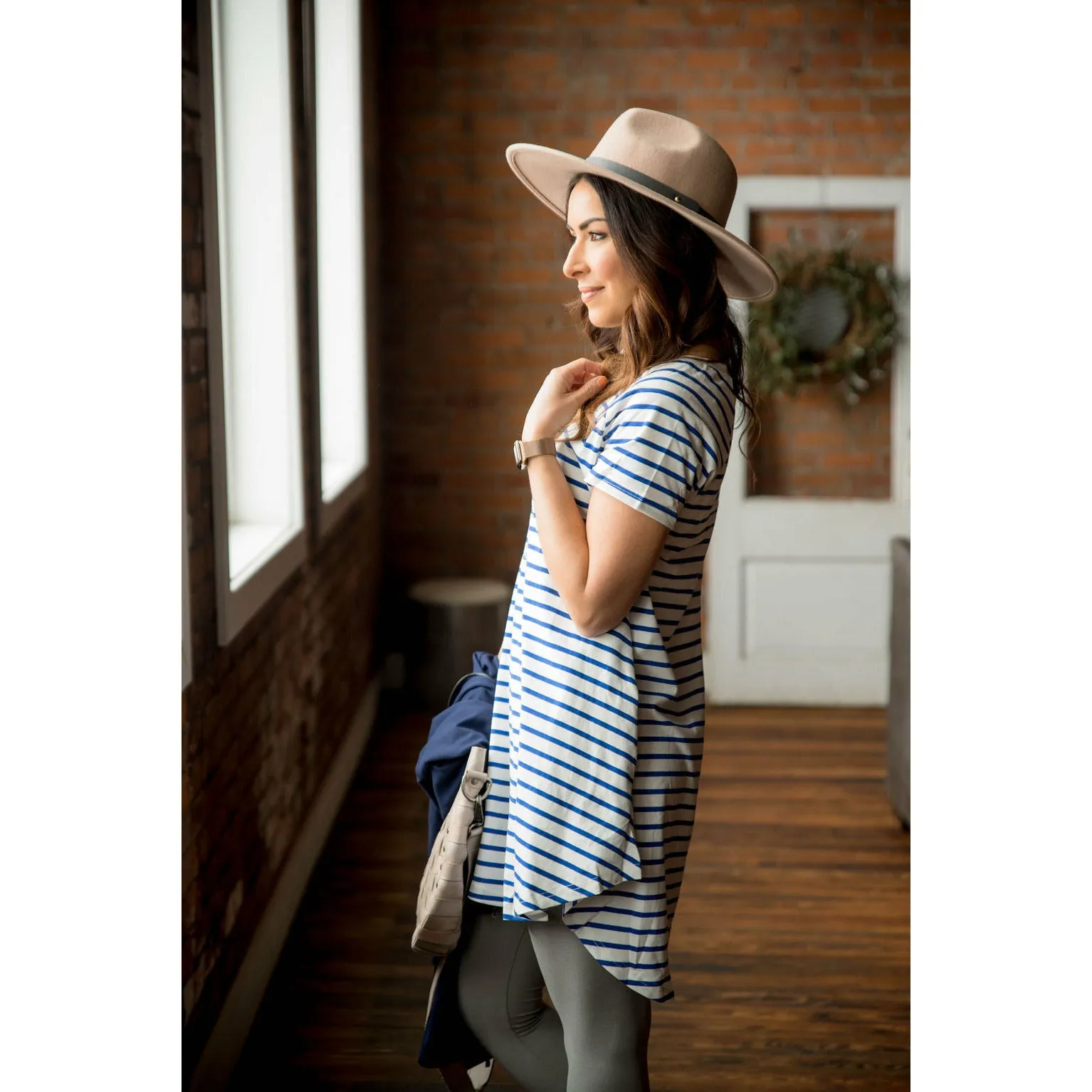 Blue Striped Tunic Pocket Dress