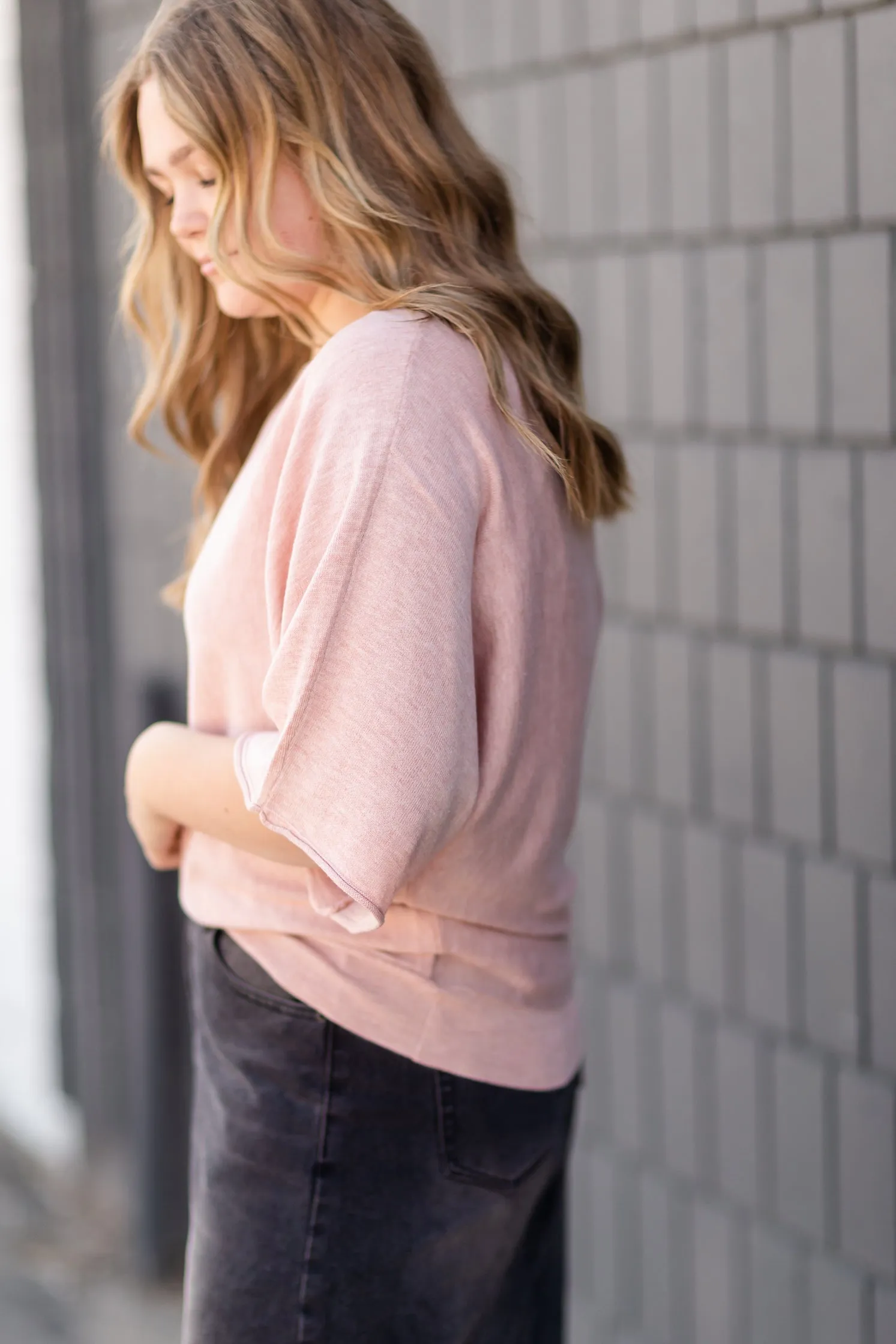 Blush Boat Neck Kimono Sleeve Pullover