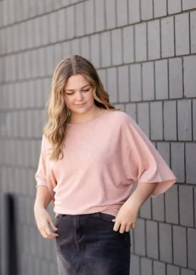 Blush Boat Neck Kimono Sleeve Pullover