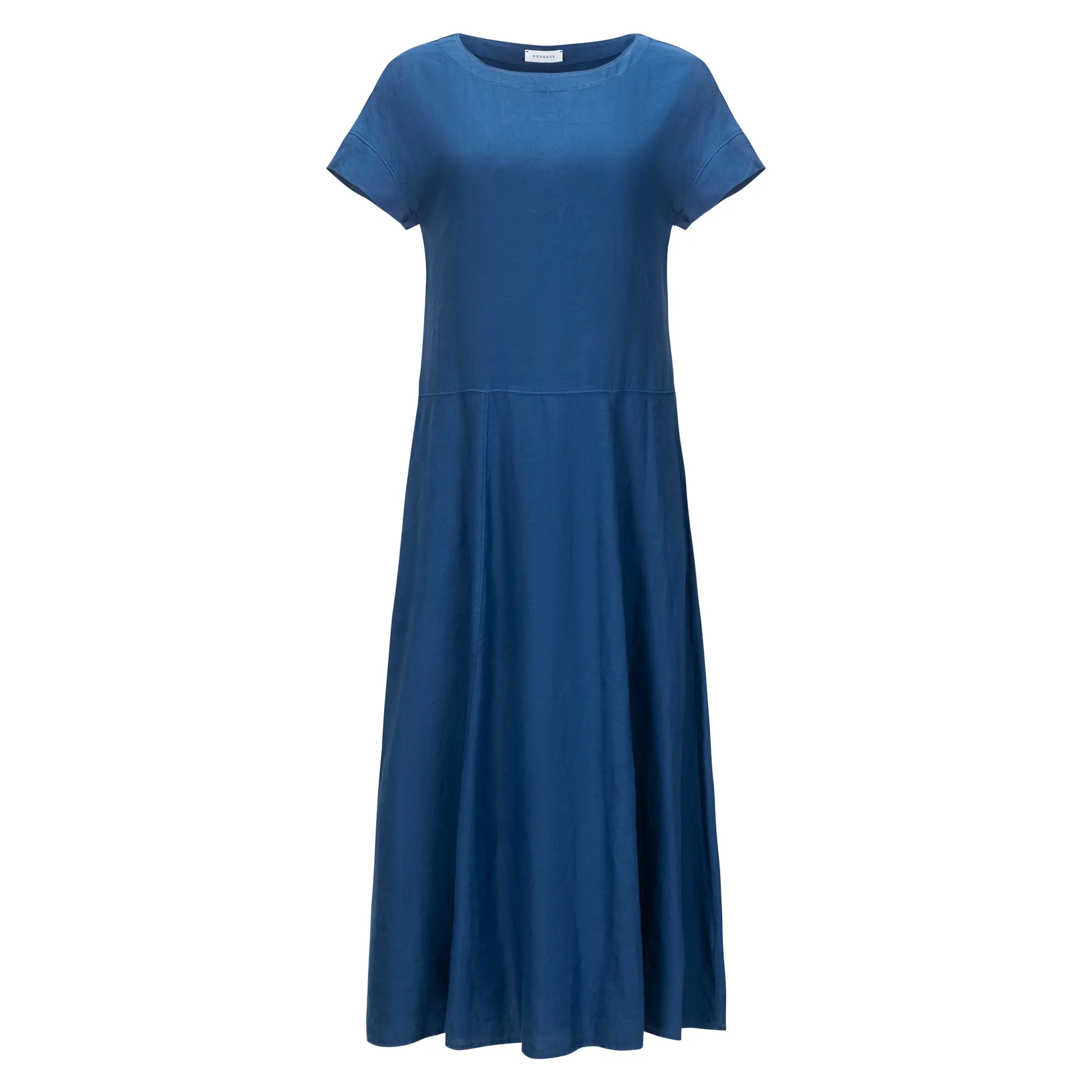 Boat Neck Linen Dress - Blue