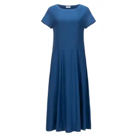 Boat Neck Linen Dress - Blue