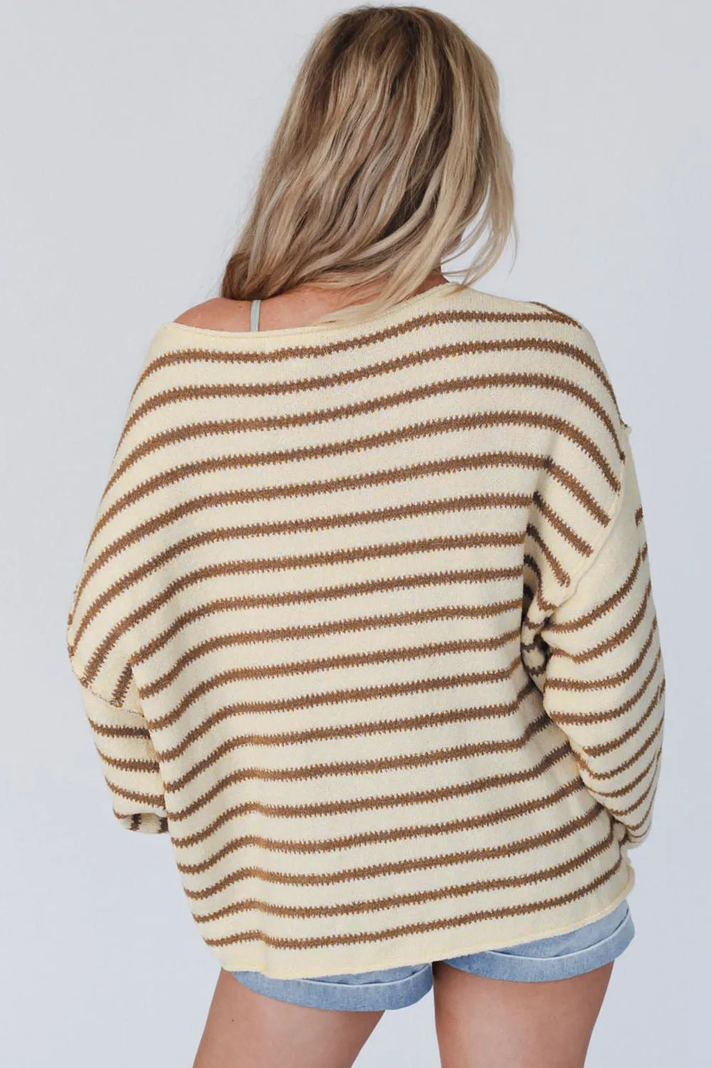 Boat Neck Long Sleeve Striped Sweater