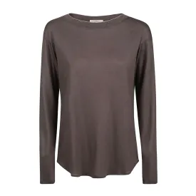 Boat Neck Long Sleeve Tee with Back Pleat - Boar