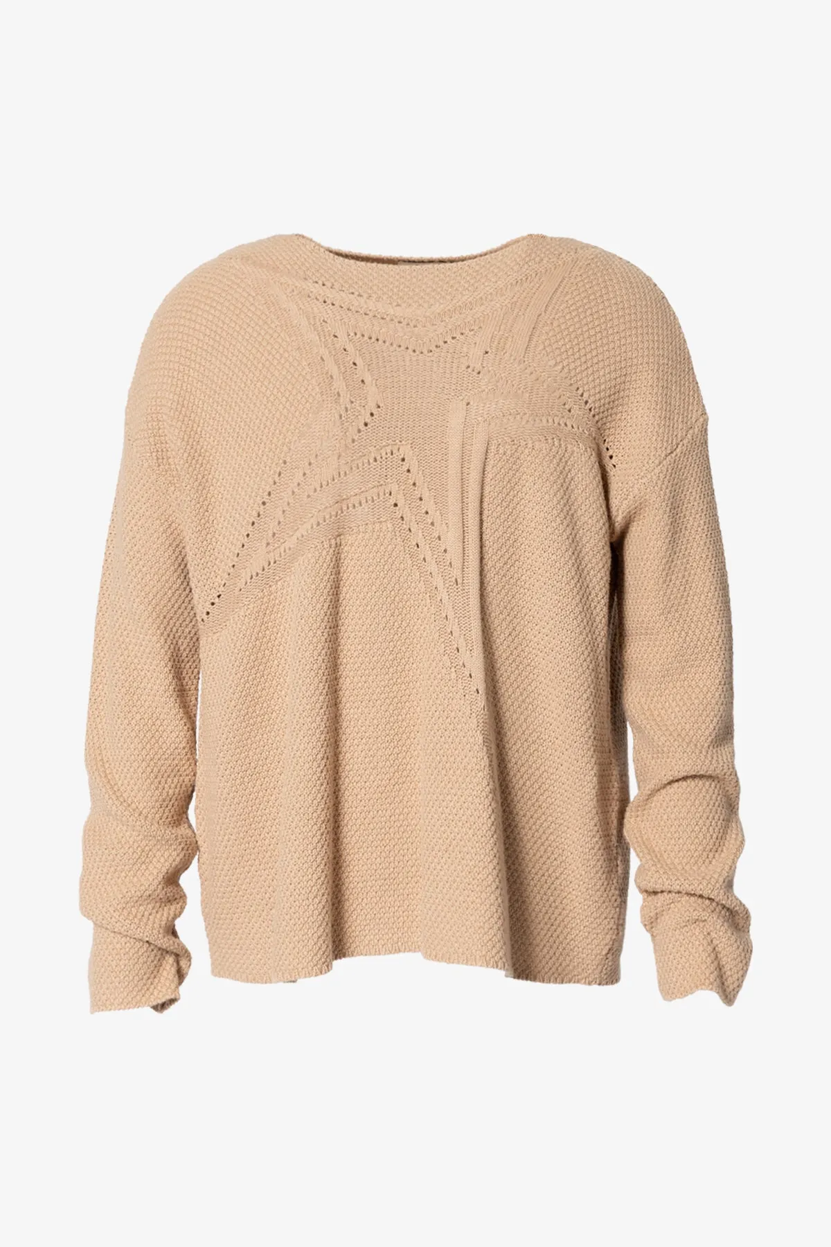 Boat Neck Star Sweater - Tan