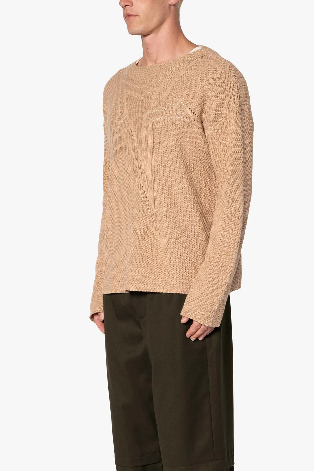 Boat Neck Star Sweater - Tan