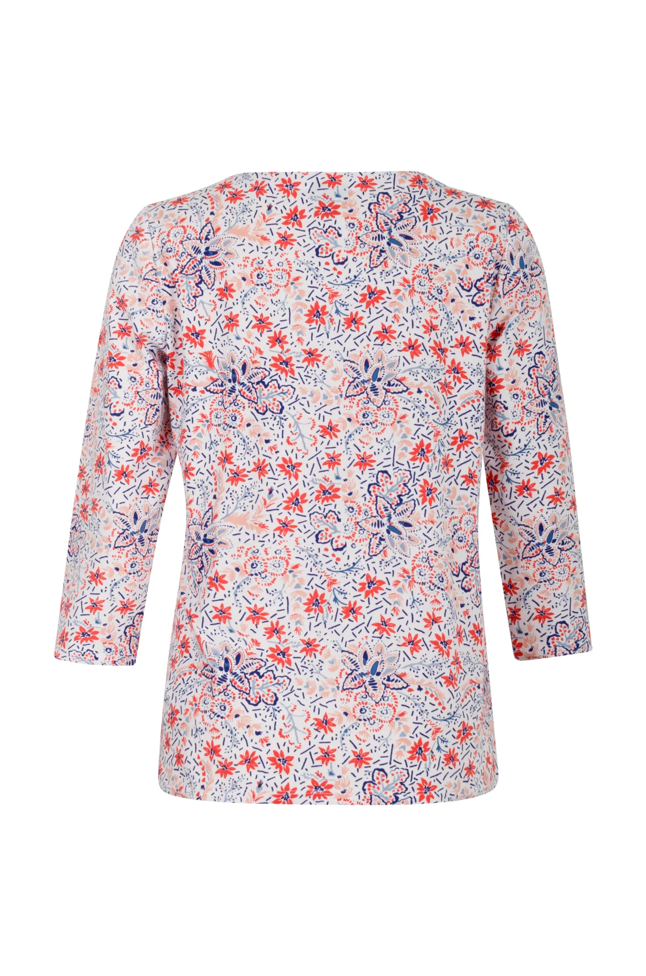 Boat neck Top with 3/4 sleeves | Coral Indigo Daisy | 6142AR