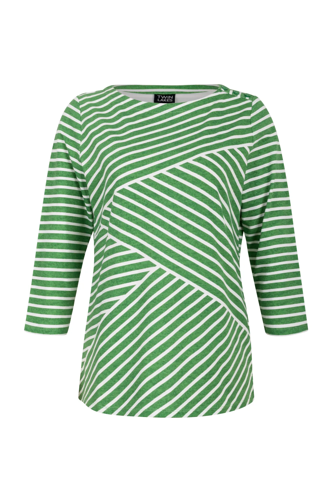 Boat neck Top with 3/4 sleeves | Green Marle ZigZag | 6143AR