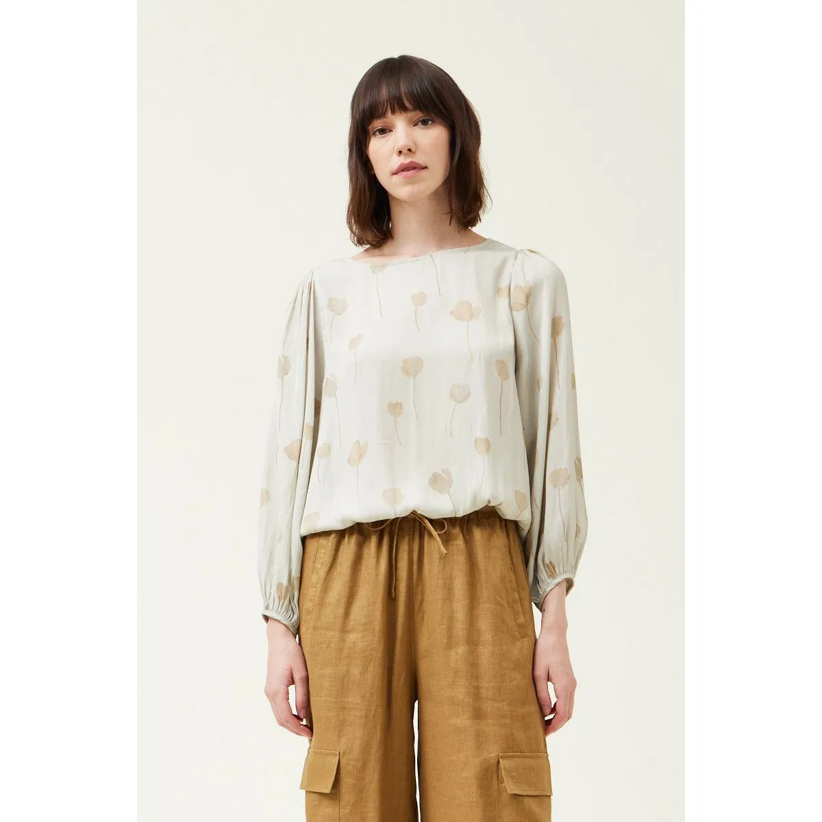 Bridget Grade and Gather Fog Printed Boat Neck Top