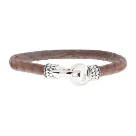 Brown Soft Python Snake Leather Bracelet with Hinged Polished Finish 925 Sterling Silver Clasp