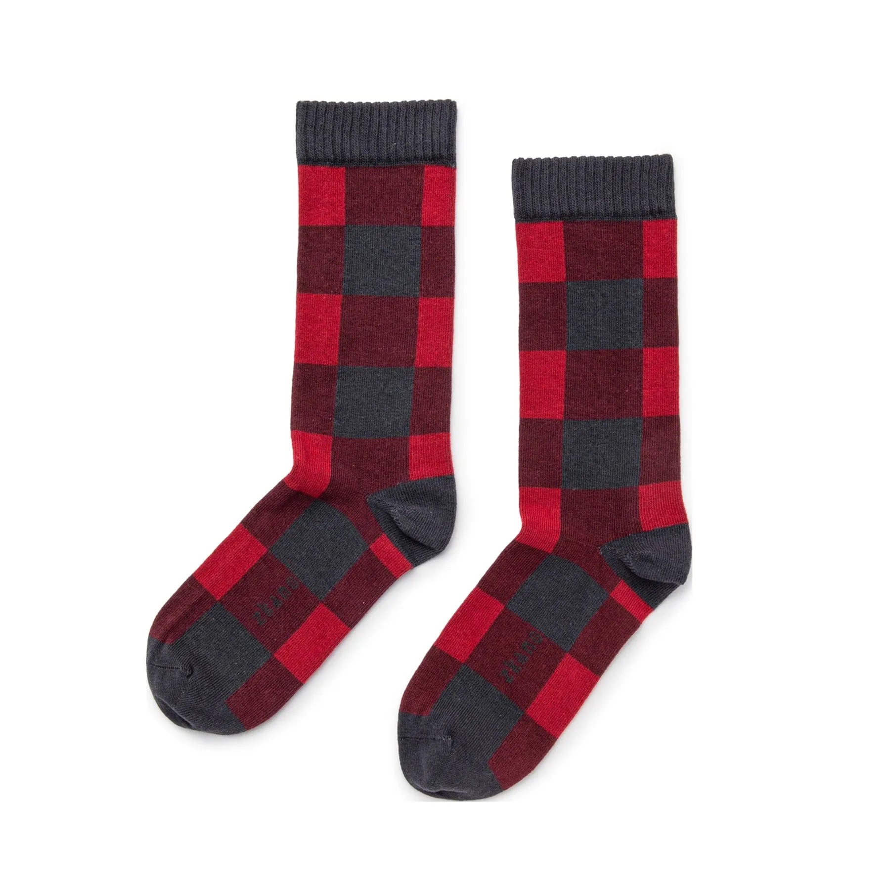 Buffalo Check - Organic Cotton Crew Socks - Cardinal