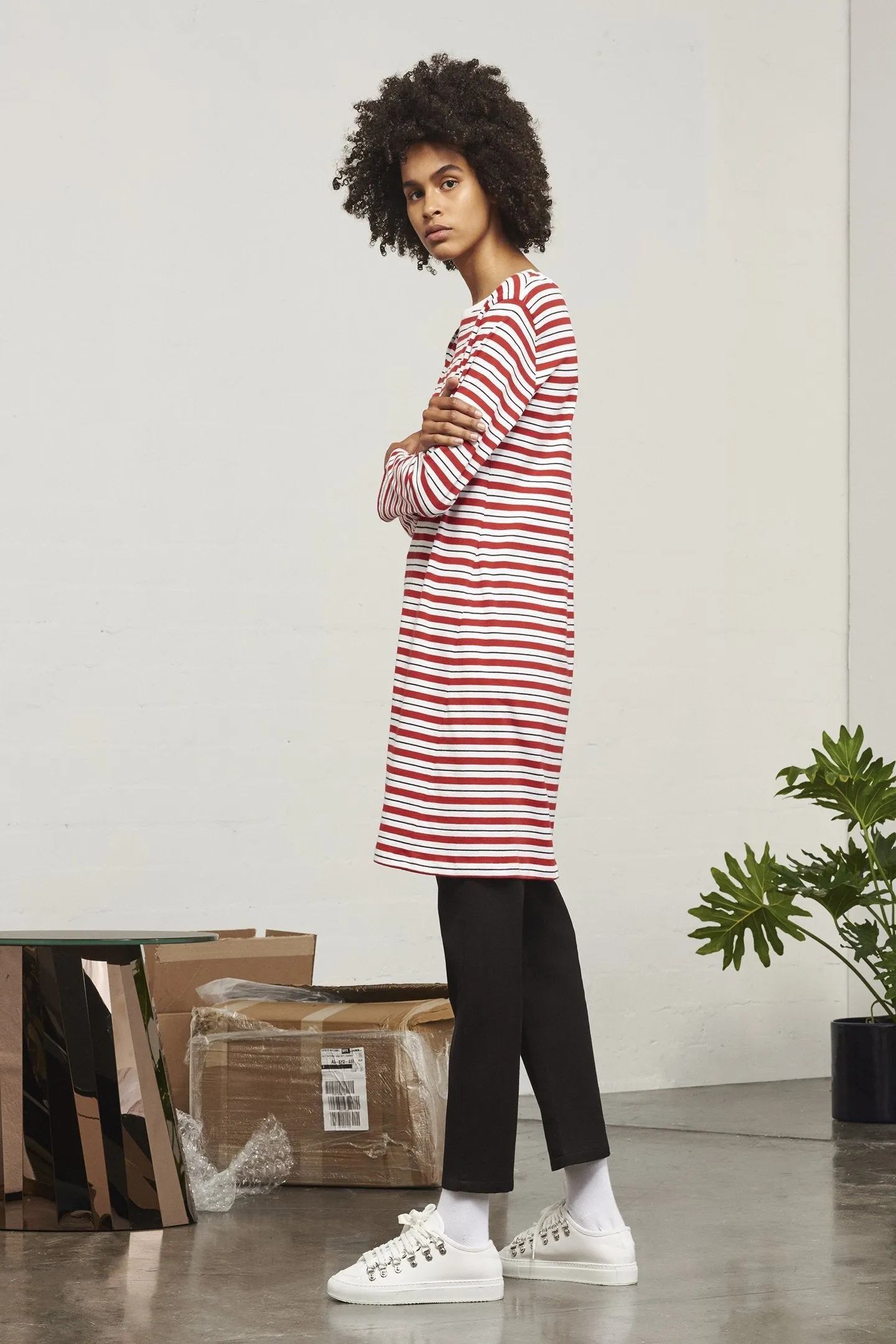 building block boat neck dress red stripes <br> by Kowtow