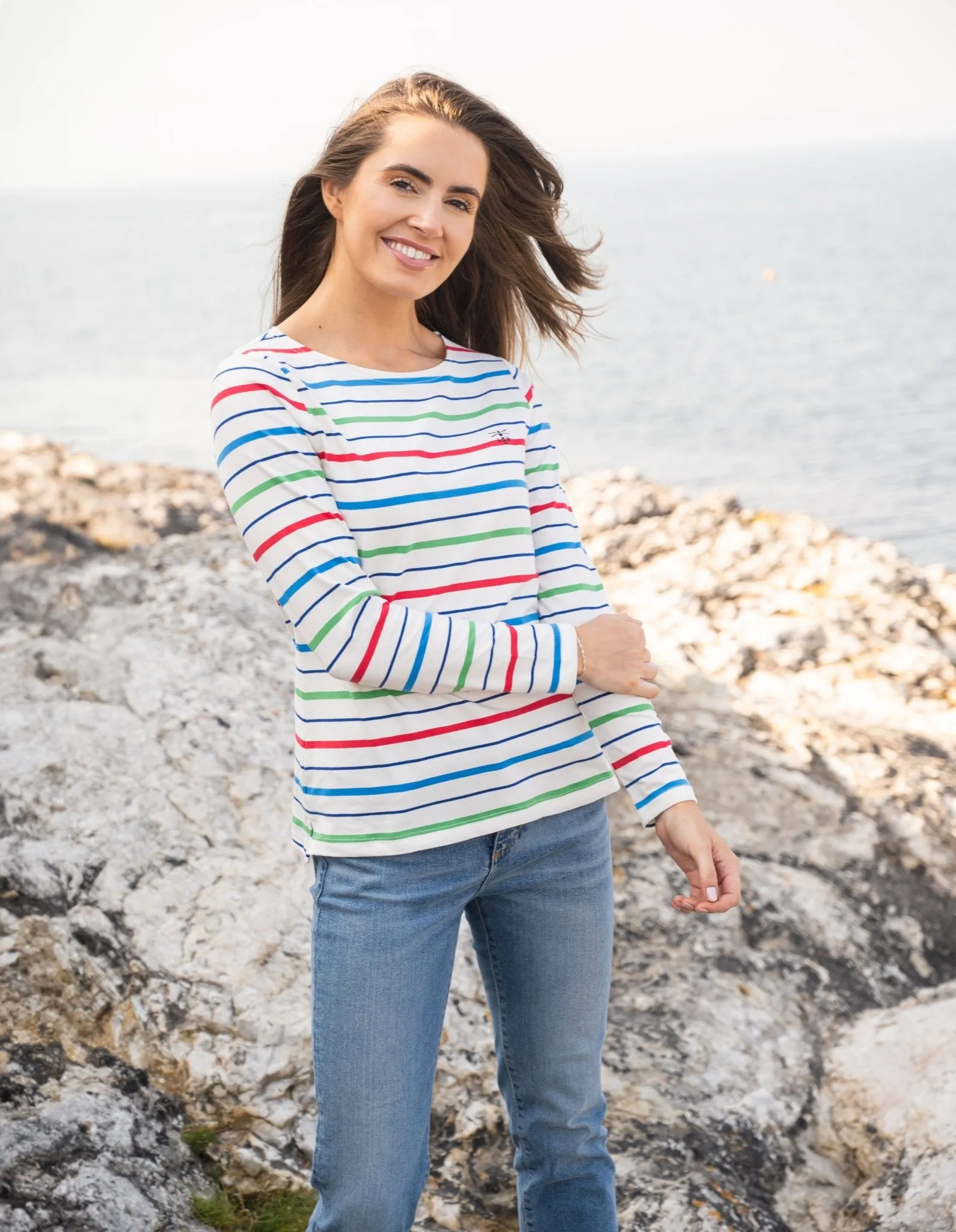 Causeway Breton Top - Seagrass Blue Poppy Stripe