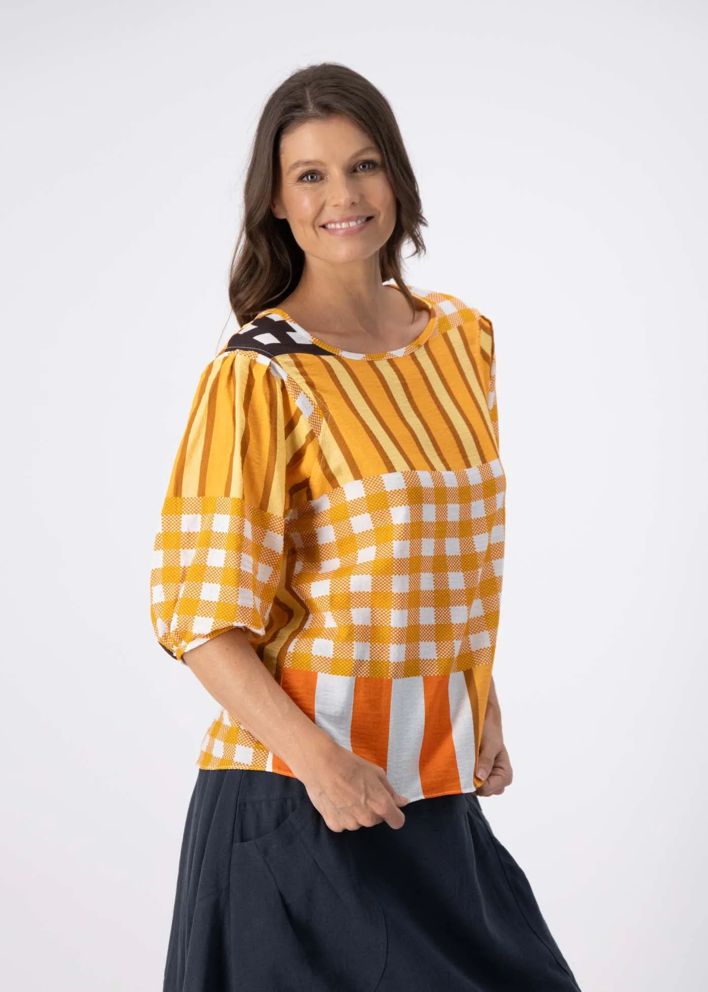 Central Park Blouse Orange in Seersucker