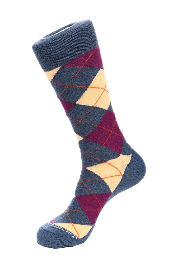 Cherry Blue Argyle Sock