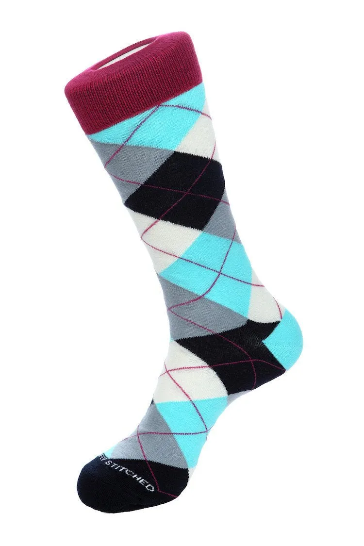 Cherry Blue Argyle Sock