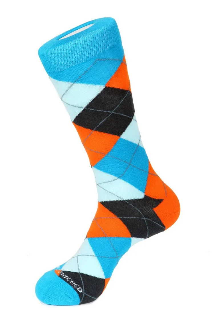 Cherry Blue Argyle Sock