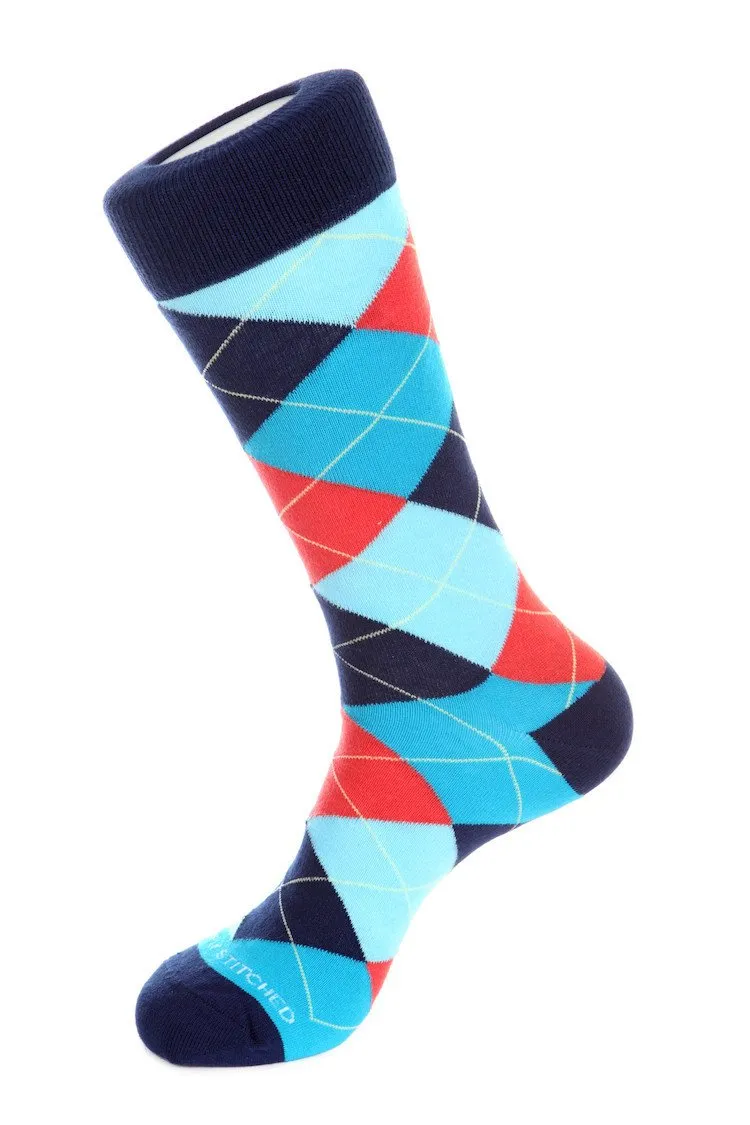 Cherry Blue Argyle Sock