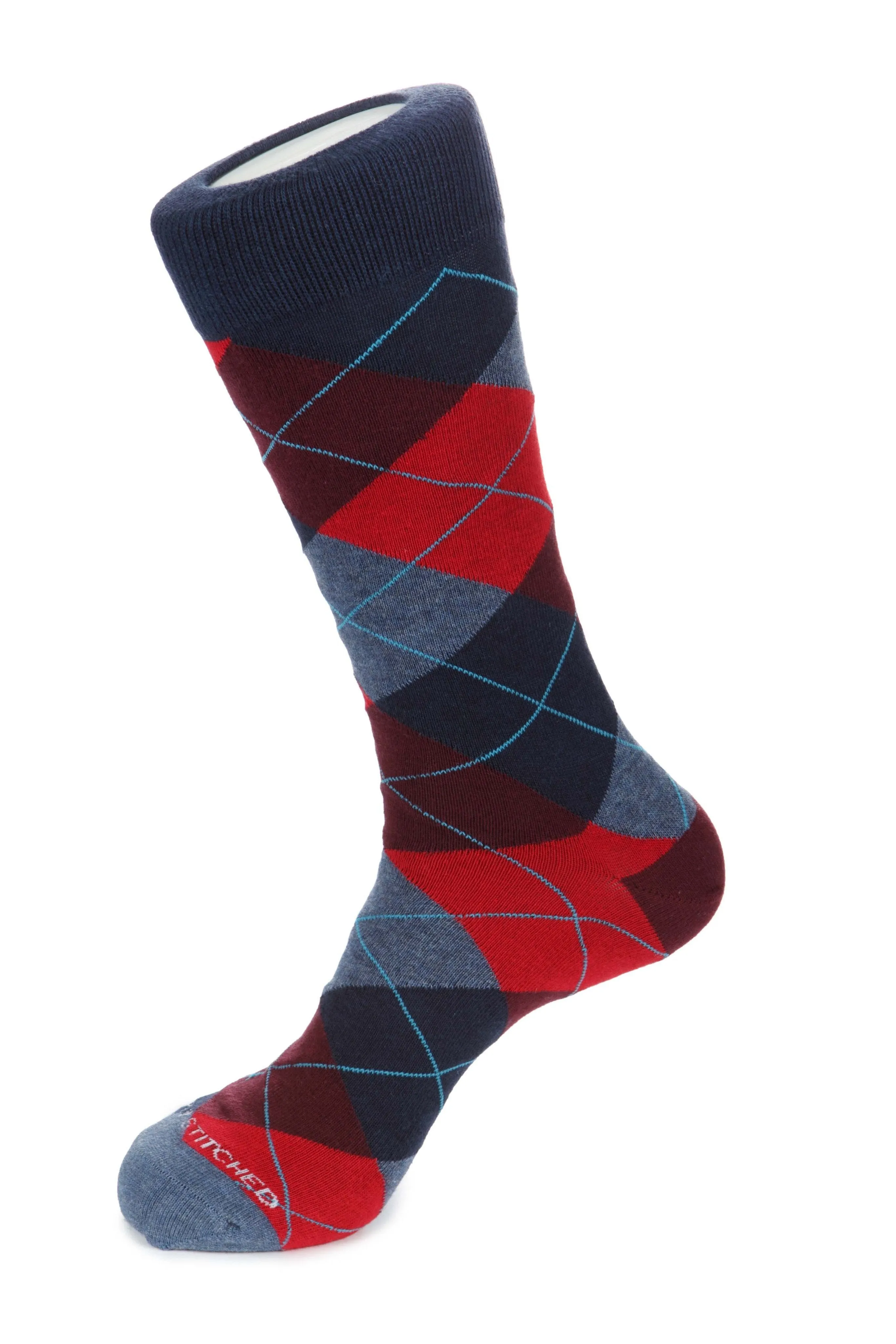 Cherry Blue Argyle Sock